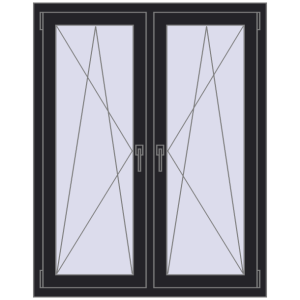 Okno plastikowe 1050x1325 mm Dwuskrzydłowe. Widok od środka Zamów teraz Okna skrzydłowe 1050x1325 mm REHAU ENERGY-SAVING SYNEGO MD BLACK_ULTI-MATT dwustronny