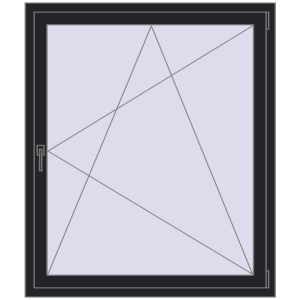 Okno plastikowe 1200x1400 mm Jednoskrzydłowe. Widok od środka Zamów teraz Okna skrzydłowe 1200x1400 mm REHAU ENERGY-SAVING SYNEGO MD BLACK_ULTI-MATT dwustronny