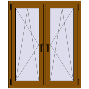 Plastic window 1000x1200 mm Double-leaf. View from inside Buy Tilt-and-Turn 1000x1200 mm CLASICTHERM 70 GOLDEN OAK two-sided