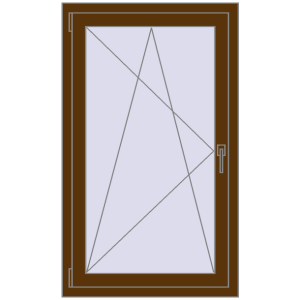 Plastic window 750x1250 mm Single-leaf. View from inside Buy Tilt-and-Turn 750x1250 mm EPSILON OPTIMA WALNUT two-sided