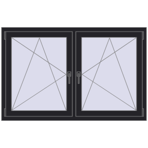 Okno plastikowe 1455x935 mm Dwuskrzydłowe. Widok od środka Zamów teraz Okna skrzydłowe 1455x935 mm REHAU ENERGY-SAVING SYNEGO MD BLACK_ULTI-MATT dwustronny