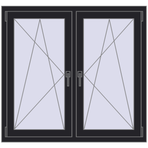 Okno plastikowe 1230x1115 mm Dwuskrzydłowe. Widok od środka Zamów teraz Okna skrzydłowe 1230x1115 mm REHAU ENERGY-SAVING SYNEGO MD BLACK_ULTI-MATT dwustronny