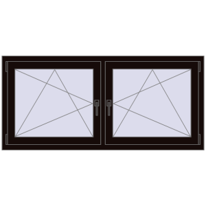 Okno plastikowe 1635x725 mm Dwuskrzydłowe. Widok od środka Zamów teraz Okna skrzydłowe 1635x725 mm REHAU ENERGY-SAVING SYNEGO MD BLACK_BROWN dwustronny