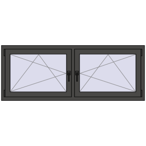 Okno plastikowe 1680x635 mm Dwuskrzydłowe. Widok od środka Zamów teraz Okna skrzydłowe 1680x635 mm REHAU ENERGY-SAVING SYNEGO MD BASALT_GREY dwustronny