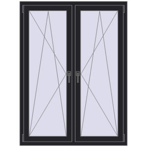 Plastic window 1170x1550 mm Double-leaf. View from inside Buy Tilt-and-Turn 1170x1550 mm REHAU ENERGY-SAVING SYNEGO MD BLACK_ULTI-MATT two-sided