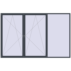 Okno plastikowe 3600x2300 mm Trójskrzydłowy. Widok od środka Zamów teraz Okna skrzydłowe 3600x2300 mm REHAU OPTIMUM EURO-DESIGN 70 ANTHRACITE_GREY_STRUKTURAL dwustronny