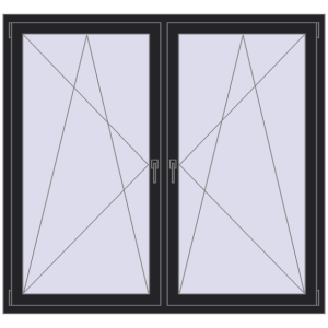 Okno plastikowe 1695x1535 mm Dwuskrzydłowe. Widok od środka Zamów teraz Okna skrzydłowe 1695x1535 mm REHAU ENERGY-SAVING SYNEGO MD BLACK_ULTI-MATT dwustronny