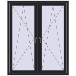 Okno plastikowe 1320x1535 mm Dwuskrzydłowe. Widok od środka Zamów teraz Okna rozwierne 1320x1535 mm REHAU ENERGY-SAVING SYNEGO MD BLACK_ULTI-MATT dwustronny