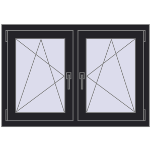 Okno plastikowe 1065x740 mm Dwuskrzydłowe. Widok od środka Zamów teraz Okna skrzydłowe 1065x740 mm REHAU ENERGY-SAVING SYNEGO MD BLACK_ULTI-MATT dwustronny