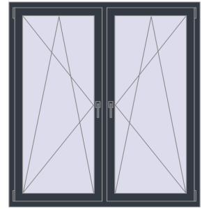 Okno plastikowe 1380x1475 mm Dwuskrzydłowe. Widok od środka Zamów teraz Okna skrzydłowe 1380x1475 mm REHAU ENERGY-SAVING SYNEGO MD ANTHRACITE_GREY_STRUKTURAL dwustronny