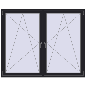 Plastic window 1755x1445 mm Dwuskrzydłowe. View from inside Buy Tilt-and-Turn 1755x1445 mm REHAU ENERGY-SAVING SYNEGO MD BLACK_ULTI-MATT two-sided