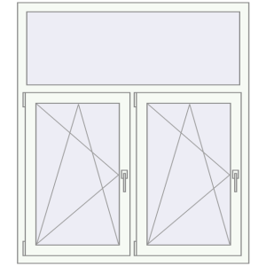 Plastic window 1260x1420 mm Double-leaf with fanlight. View from inside Buy Tilt-and-Turn 1260x1420 mm REHAU ARTEVO RAL 9016 Traffic white two-sided