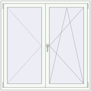 Okno plastikowe 1400x1400 mm Jednoskrzydłowe. Widok od środka Zamów teraz Okna skrzydłowe 1400x1400 mm KORSA BRILLANT DESIGN