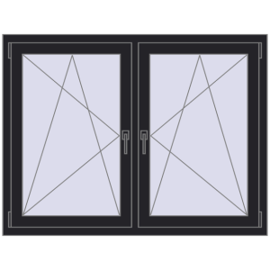 Plastic window 1395x1025 mm Double-leaf. View from inside Buy Tilt-and-Turn 1395x1025 mm REHAU ENERGY-SAVING SYNEGO MD BLACK_ULTI-MATT two-sided