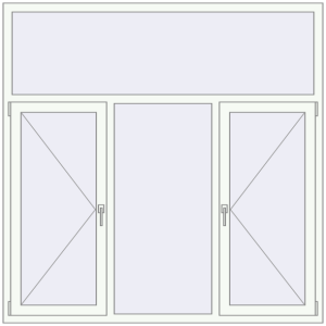 Okno plastikowe 1800x1800 mm Trzyskrzydłowe z naświetlikiem. Widok od środka Zamów teraz Okna skrzydłowe 1800x1800 mm REHAU OPTIMUM EURO-DESIGN 70 RAL 9016 Traffic white dwustronny