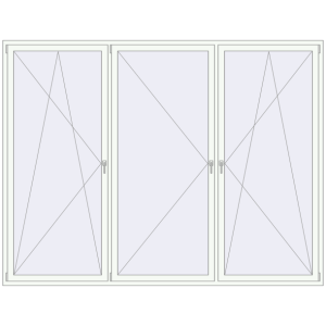 Okno plastikowe 3000x2300 mm Trójskrzydłowy. Widok od środka Zamów teraz Okna skrzydłowe 3000x2300 mm KORSA RENOVATION REHAU EURO 70 RAL 9016 Traffic white dwustronny