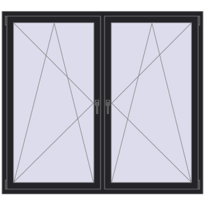 Plastic window 1755x1600 mm Dwuskrzydłowe. View from inside Buy Tilt-and-Turn 1755x1600 mm REHAU ENERGY-SAVING SYNEGO MD BLACK_ULTI-MATT two-sided
