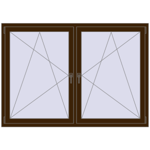 Plastic window 1770x1235 mm Dwuskrzydłowe. View from inside Buy Tilt-and-Turn 1770x1235 mm REHAU ENERGY-SAVING SYNEGO MD DARK_OAK two-sided
