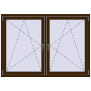 Okno plastikowe 1650x1160 mm Dwuskrzydłowe. Widok od środka Zamów teraz Okna skrzydłowe 1650x1160 mm REHAU ENERGY-SAVING SYNEGO MD DARK_OAK dwustronny