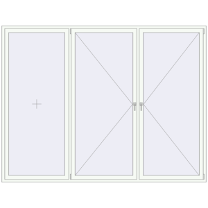 Okno plastikowe 3000x2300 mm Trójskrzydłowy. Widok od środka Zamów teraz Okna skrzydłowe 3000x2300 mm REHAU ENERGY-SAVING SYNEGO MD RAL 9016 Traffic white dwustronny