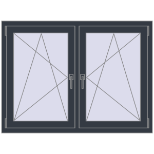 Okno plastikowe 1290x935 mm Dwuskrzydłowe. Widok od środka Zamów teraz Okna skrzydłowe 1290x935 mm REHAU ENERGY-SAVING SYNEGO MD ANTHRACITE_GREY_STRUKTURAL dwustronny