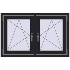 Okno plastikowe 1065x680 mm Dwuskrzydłowe. Widok od środka Zamów teraz Okna skrzydłowe 1065x680 mm REHAU ENERGY-SAVING SYNEGO MD BLACK_ULTI-MATT dwustronny