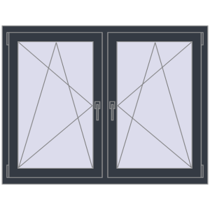 Okno plastikowe 1320x1010 mm Dwuskrzydłowe. Widok od środka Zamów teraz Okna skrzydłowe 1320x1010 mm REHAU ENERGY-SAVING SYNEGO MD ANTHRACITE_GREY_STRUKTURAL dwustronny