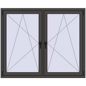 Okno plastikowe 1500x1265 mm Dwuskrzydłowe. Widok od środka Zamów teraz Okna skrzydłowe 1500x1265 mm REHAU ENERGY-SAVING SYNEGO MD BASALT_GREY dwustronny