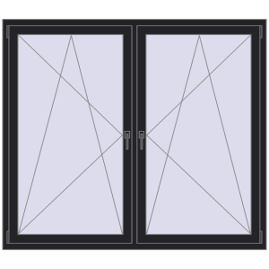 Okno plastikowe 1740x1490 mm Dwuskrzydłowe. Widok od środka Zamów teraz Okna skrzydłowe 1740x1490 mm REHAU ENERGY-SAVING SYNEGO MD BLACK_ULTI-MATT dwustronny