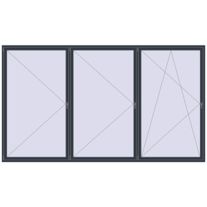 Okno plastikowe 4000x2300 mm Trójskrzydłowy. Widok od środka Zamów teraz Okna skrzydłowe 4000x2300 mm REHAU BRILLANT DESIGN ANTHRACITE_GREY_STRUKTURAL dwustronny