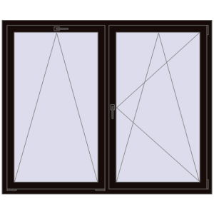 Okno plastikowe 1750x1450 mm Dwuskrzydłowe. Widok od środka Zamów teraz Okna skrzydłowe 1750x1450 mm REHAU OPTIMUM EURO-DESIGN 70 BLACK_BROWN dwustronny