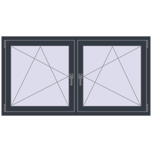 Okno plastikowe 1635x830 mm Dwuskrzydłowe. Widok od środka Zamów teraz Okna skrzydłowe 1635x830 mm REHAU ENERGY-SAVING SYNEGO MD ANTHRACITE_GREY_STRUKTURAL dwustronny