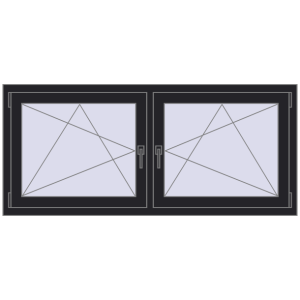 Okno plastikowe 1560x710 mm Dwuskrzydłowe. Widok od środka Zamów teraz Okna skrzydłowe 1560x710 mm REHAU ENERGY-SAVING SYNEGO MD BLACK_ULTI-MATT dwustronny