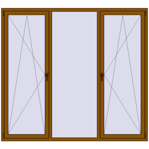 Okno plastikowe 2200x2000 mm Trójskrzydłowy. Widok od środka Zamów teraz Okna skrzydłowe 2200x2000 mm REHAU BRILLANT DESIGN GOLDEN OAK dwustronny