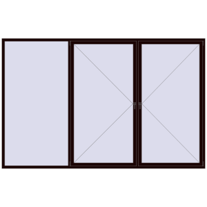 Okno plastikowe 3600x2300 mm Trójskrzydłowy. Widok od środka Zamów teraz Okna skrzydłowe 3600x2300 mm REHAU OPTIMUM EURO-DESIGN 70 CHOCOLATE_BROWN dwustronny