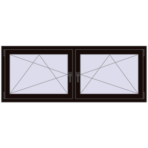 Plastic window 1770x710 mm Dwuskrzydłowe. View from inside Buy Tilt-and-Turn 1770x710 mm REHAU ENERGY-SAVING SYNEGO MD BLACK_BROWN two-sided