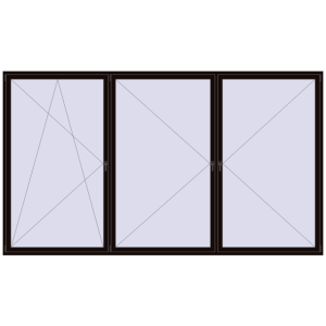 Okno plastikowe 4000x2300 mm Trójskrzydłowy. Widok od środka Zamów teraz Okna skrzydłowe 4000x2300 mm REHAU OPTIMUM EURO-DESIGN 70 BLACK_BROWN dwustronny