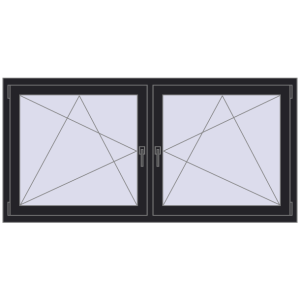 Plastic window 1770x860 mm Dwuskrzydłowe. View from inside Buy Tilt-and-Turn 1770x860 mm REHAU ENERGY-SAVING SYNEGO MD BLACK_ULTI-MATT two-sided