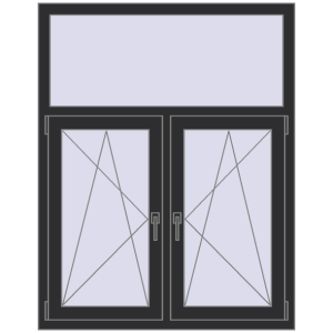 Okno plastikowe 1100x1400 mm Dwuskrzydłowe z naświetlem. Widok od środka Zamów teraz Okna skrzydłowe 1100x1400 mm REHAU OPTIMUM EURO-DESIGN 70 ANTHRACITE_GREY_GLATT dwustronny
