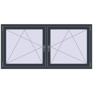 Plastic window 1800x860 mm Double-leaf. View from inside Buy Tilt-and-Turn 1800x860 mm REHAU ENERGY-SAVING SYNEGO MD ANTHRACITE_GREY_STRUKTURAL two-sided
