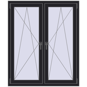 Okno plastikowe 1230x1400 mm Dwuskrzydłowe. Widok od środka Zamów teraz Okna skrzydłowe 1230x1400 mm REHAU ENERGY-SAVING SYNEGO MD BLACK_ULTI-MATT dwustronny