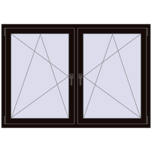 Okno plastikowe 1590x1115 mm Dwuskrzydłowe. Widok od środka Zamów teraz Okna skrzydłowe 1590x1115 mm REHAU ENERGY-SAVING SYNEGO MD BLACK_BROWN dwustronny