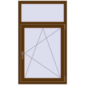 Plastic window 800x1370 mm Single-leaf with fanlight. View from inside Buy Tilt-and-Turn 800x1370 mm EPSILON OPTIMA WALNUT two-sided