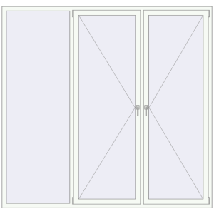 Okno plastikowe 2400x2300 mm Trójskrzydłowy. Widok od środka Zamów teraz Okna skrzydłowe 2400x2300 mm KORSA ENERGY-SAVING REHAU SYNEGO MD