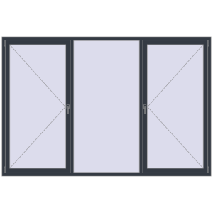 Plastic window 2700x1800 mm Triple-leaf. View from inside Buy Tilt-and-Turn 2700x1800 mm REHAU OPTIMUM EURO-DESIGN 70 ANTHRACITE_GREY_STRUKTURAL two-sided