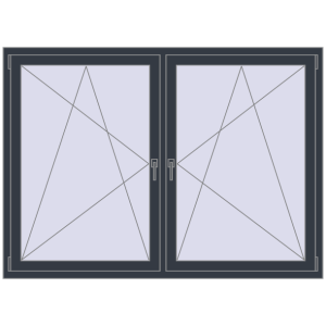 Okno plastikowe 1830x1295 mm Dwuskrzydłowe. Widok od środka Zamów teraz Okna skrzydłowe 1830x1295 mm REHAU ENERGY-SAVING SYNEGO MD ANTHRACITE_GREY_STRUKTURAL dwustronny