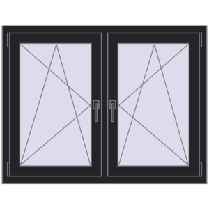 Okno plastikowe 1170x875 mm Dwuskrzydłowe. Widok od środka Zamów teraz Okna skrzydłowe 1170x875 mm REHAU ENERGY-SAVING SYNEGO MD BLACK_ULTI-MATT dwustronny