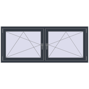 Plastic window 1770x740 mm Double-leaf. View from inside Buy Tilt-and-Turn 1770x740 mm REHAU ENERGY-SAVING SYNEGO MD ANTHRACITE_GREY_STRUKTURAL two-sided
