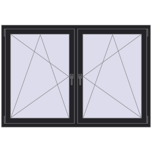 Okno plastikowe 1680x1130 mm Dwuskrzydłowe. Widok od środka Zamów teraz Okna skrzydłowe 1680x1130 mm REHAU ENERGY-SAVING SYNEGO MD BLACK_ULTI-MATT dwustronny