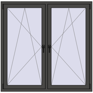 Okno plastikowe 1460x1440 mm Dwuskrzydłowe. Widok od środka Zamów teraz Okna skrzydłowe 1460x1440 mm REHAU ENERGY-SAVING SYNEGO MD BASALT_GREY dwustronny